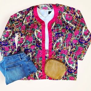 SOLD • Vintage 90s Paisley Plaid Floral Satin Button Down